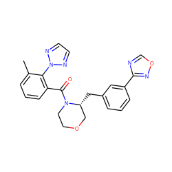 Cc1cccc(C(=O)N2CCOC[C@H]2Cc2cccc(-c3ncon3)c2)c1-n1nccn1 ZINC000205662555