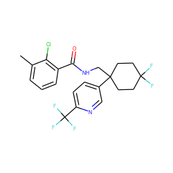 Cc1cccc(C(=O)NCC2(c3ccc(C(F)(F)F)nc3)CCC(F)(F)CC2)c1Cl ZINC000217363350