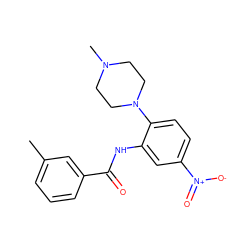 Cc1cccc(C(=O)Nc2cc([N+](=O)[O-])ccc2N2CCN(C)CC2)c1 ZINC000095588321