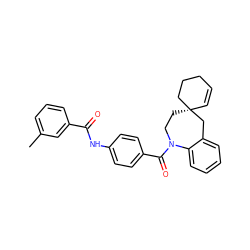 Cc1cccc(C(=O)Nc2ccc(C(=O)N3CC[C@]4(C=CCCC4)Cc4ccccc43)cc2)c1 ZINC000026750755