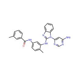 Cc1cccc(C(=O)Nc2ccc(C)c(Nc3nc4ccccc4n3-c3cc(N)ncn3)c2)c1 ZINC000034790843