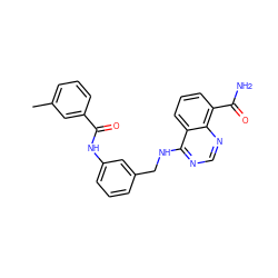 Cc1cccc(C(=O)Nc2cccc(CNc3ncnc4c(C(N)=O)cccc34)c2)c1 ZINC000114344593