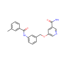 Cc1cccc(C(=O)Nc2cccc(COc3cncc(C(N)=O)c3)c2)c1 ZINC000653857045