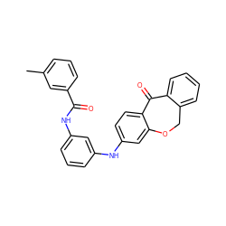 Cc1cccc(C(=O)Nc2cccc(Nc3ccc4c(c3)OCc3ccccc3C4=O)c2)c1 ZINC000095579881