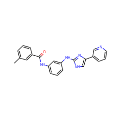 Cc1cccc(C(=O)Nc2cccc(Nc3nc(-c4cccnc4)c[nH]3)c2)c1 ZINC000040898912