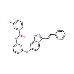 Cc1cccc(C(=O)Nc2cccc(Oc3ccc4c(/C=C/c5ccccc5)n[nH]c4c3)c2)c1 ZINC000166995930