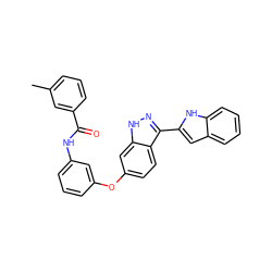 Cc1cccc(C(=O)Nc2cccc(Oc3ccc4c(-c5cc6ccccc6[nH]5)n[nH]c4c3)c2)c1 ZINC000166878096