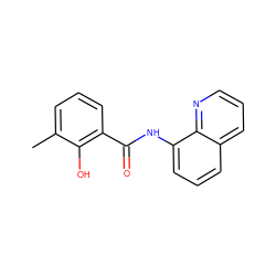 Cc1cccc(C(=O)Nc2cccc3cccnc23)c1O ZINC000019838120