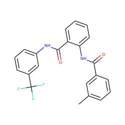 Cc1cccc(C(=O)Nc2ccccc2C(=O)Nc2cccc(C(F)(F)F)c2)c1 ZINC000002880918