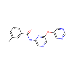 Cc1cccc(C(=O)Nc2cncc(Oc3cncnc3)n2)c1 ZINC000096175622