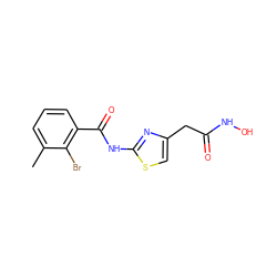 Cc1cccc(C(=O)Nc2nc(CC(=O)NO)cs2)c1Br ZINC000028458004