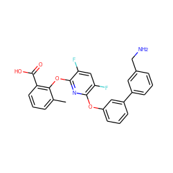 Cc1cccc(C(=O)O)c1Oc1nc(Oc2cccc(-c3cccc(CN)c3)c2)c(F)cc1F ZINC000045286574