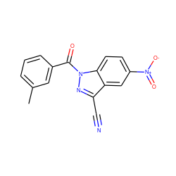 Cc1cccc(C(=O)n2nc(C#N)c3cc([N+](=O)[O-])ccc32)c1 ZINC000096273862