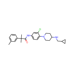 Cc1cccc(C(C)(C)C(=O)Nc2ccc(N3CCC(NCC4CC4)CC3)c(Cl)c2)c1 ZINC000064755086