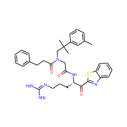 Cc1cccc(C(C)(C)CN(CC(=O)N[C@@H](CCCN=C(N)N)C(=O)c2nc3ccccc3s2)C(=O)CCc2ccccc2)c1 ZINC000014954773