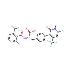 Cc1cccc(C(C)C)c1C(=O)N[C@@H](Cc1ccc(-c2c(C(F)(F)F)cc(C)n(C)c2=O)cc1)C(=O)O ZINC000095586571