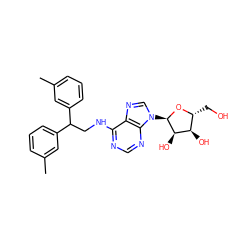 Cc1cccc(C(CNc2ncnc3c2ncn3[C@H]2O[C@H](CO)[C@@H](O)[C@H]2O)c2cccc(C)c2)c1 ZINC000048998937