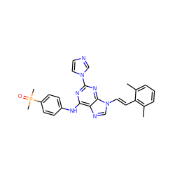 Cc1cccc(C)c1/C=C/n1cnc2c(Nc3ccc(P(C)(C)=O)cc3)nc(-n3ccnc3)nc21 ZINC000040860000