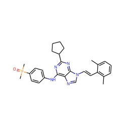 Cc1cccc(C)c1/C=C/n1cnc2c(Nc3ccc(P(C)(C)=O)cc3)nc(C3CCCC3)nc21 ZINC000040864832