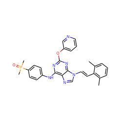 Cc1cccc(C)c1/C=C/n1cnc2c(Nc3ccc(P(C)(C)=O)cc3)nc(Oc3cccnc3)nc21 ZINC000040865903