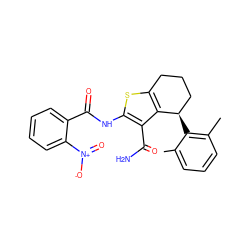 Cc1cccc(C)c1[C@@H]1CCCc2sc(NC(=O)c3ccccc3[N+](=O)[O-])c(C(N)=O)c21 ZINC000045302554