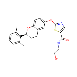 Cc1cccc(C)c1[C@@H]1CCc2cc(Oc3ncc(C(=O)NCCO)s3)ccc2O1 ZINC000169710723