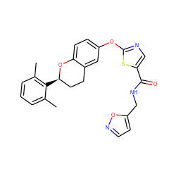 Cc1cccc(C)c1[C@@H]1CCc2cc(Oc3ncc(C(=O)NCc4ccno4)s3)ccc2O1 ZINC000169710711