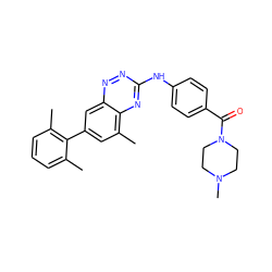 Cc1cccc(C)c1-c1cc(C)c2nc(Nc3ccc(C(=O)N4CCN(C)CC4)cc3)nnc2c1 ZINC000035998707