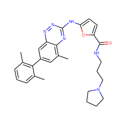 Cc1cccc(C)c1-c1cc(C)c2nc(Nc3ccc(C(=O)NCCCN4CCCC4)o3)nnc2c1 ZINC000096167742