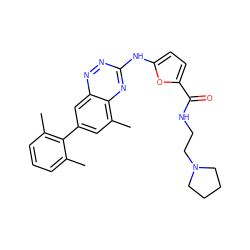 Cc1cccc(C)c1-c1cc(C)c2nc(Nc3ccc(C(=O)NCCN4CCCC4)o3)nnc2c1 ZINC000096167731