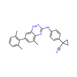 Cc1cccc(C)c1-c1cc(C)c2nc(Nc3ccc(C4(C#N)CC4)cc3)nnc2c1 ZINC000035918962