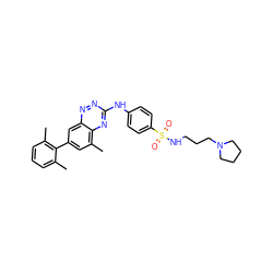 Cc1cccc(C)c1-c1cc(C)c2nc(Nc3ccc(S(=O)(=O)NCCCN4CCCC4)cc3)nnc2c1 ZINC000096167741