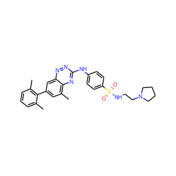 Cc1cccc(C)c1-c1cc(C)c2nc(Nc3ccc(S(=O)(=O)NCCN4CCCC4)cc3)nnc2c1 ZINC000028702764