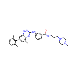 Cc1cccc(C)c1-c1cc(C)c2nc(Nc3cccc(C(=O)NCCCN4CCN(C)CC4)c3)nnc2c1 ZINC000145447863