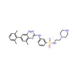 Cc1cccc(C)c1-c1cc(C)c2nc(Nc3cccc(S(=O)(=O)NCCN4CCNCC4)c3)nnc2c1 ZINC000169694141