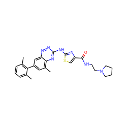 Cc1cccc(C)c1-c1cc(C)c2nc(Nc3nc(C(=O)NCCN4CCCC4)cs3)nnc2c1 ZINC000143790244