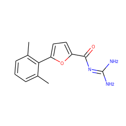 Cc1cccc(C)c1-c1ccc(C(=O)N=C(N)N)o1 ZINC000013642718