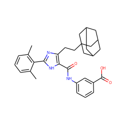 Cc1cccc(C)c1-c1nc(CCC23CC4CC(CC(C4)C2)C3)c(C(=O)Nc2cccc(C(=O)O)c2)[nH]1 ZINC000013674721