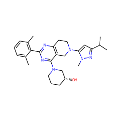 Cc1cccc(C)c1-c1nc2c(c(N3CCC[C@@H](O)C3)n1)CN(c1cc(C(C)C)nn1C)CC2 ZINC000149148283