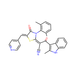 Cc1cccc(C)c1-n1c(=O)/c(=C/c2ccncc2)s/c1=C(\C#N)C(=O)c1c(C)[nH]c2ccccc12 ZINC000013053329