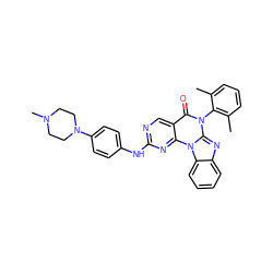 Cc1cccc(C)c1-n1c(=O)c2cnc(Nc3ccc(N4CCN(C)CC4)cc3)nc2n2c3ccccc3nc12 ZINC000053214756