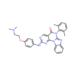 Cc1cccc(C)c1-n1c(=O)c2cnc(Nc3ccc(OCCN(C)C)cc3)nc2n2c3ccccc3nc12 ZINC000029135996