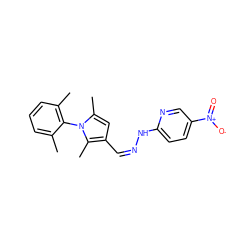 Cc1cccc(C)c1-n1c(C)cc(/C=N\Nc2ccc([N+](=O)[O-])cn2)c1C ZINC000005068179