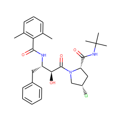 Cc1cccc(C)c1C(=O)N[C@@H](Cc1ccccc1)[C@H](O)C(=O)N1C[C@@H](Cl)C[C@H]1C(=O)NC(C)(C)C ZINC000013471999