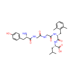 Cc1cccc(C)c1C[C@@H](NC(=O)CNC(=O)CNC(=O)[C@@H](N)Cc1ccc(O)cc1)C(=O)N[C@@H](CC(C)C)C(=O)O ZINC000026971503