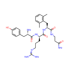 Cc1cccc(C)c1C[C@H](NC(=O)[C@@H](CCCN=C(N)N)NC(=O)[C@@H](N)Cc1ccc(O)cc1)C(=O)NCCC(N)=O ZINC000028259154