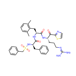Cc1cccc(C)c1C[C@H](NC(=O)[C@@H](Cc1ccccc1)NS(=O)(=O)Cc1ccccc1)C(=O)N[C@@H](CCCN=C(N)N)C(=O)c1nccs1 ZINC000027326173
