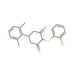 Cc1cccc(C)c1C1CC(=O)C(Sc2ccccc2Cl)C(=O)C1 ZINC000299830619