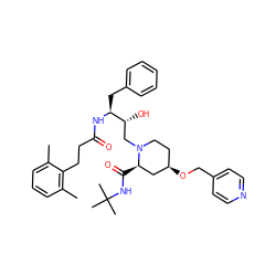 Cc1cccc(C)c1CCC(=O)N[C@@H](Cc1ccccc1)[C@H](O)CN1CC[C@@H](OCc2ccncc2)C[C@H]1C(=O)NC(C)(C)C ZINC000014943145