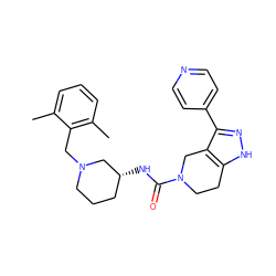 Cc1cccc(C)c1CN1CCC[C@@H](NC(=O)N2CCc3[nH]nc(-c4ccncc4)c3C2)C1 ZINC000114630577